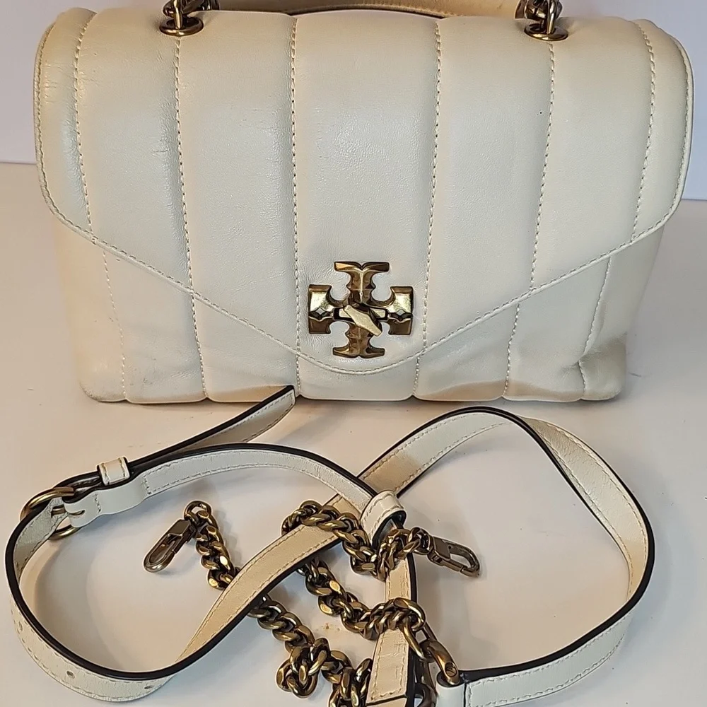 Tory Burch Kira Quilted Satchel Leather Wirh Crossbody Strap Cream